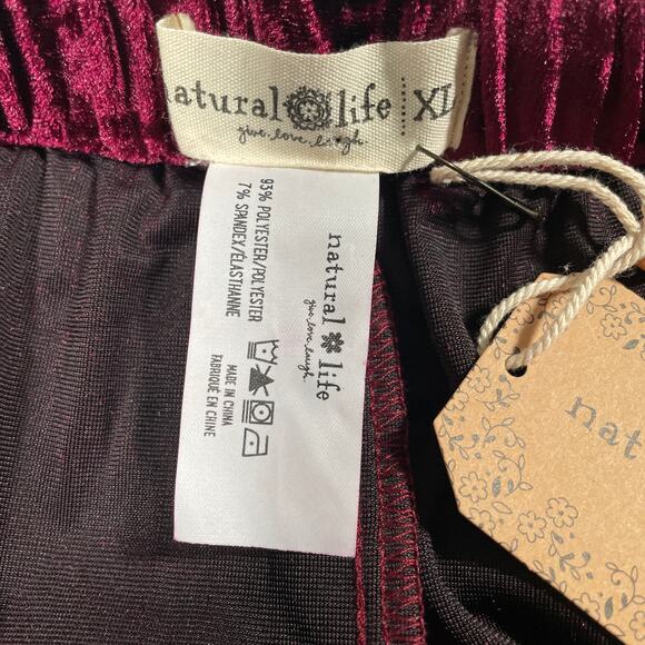 Natural Life Pant XL Red Crushed Velvet Palazzo Wide Leg Pull On Stretch Festive - Picture 4 of 11